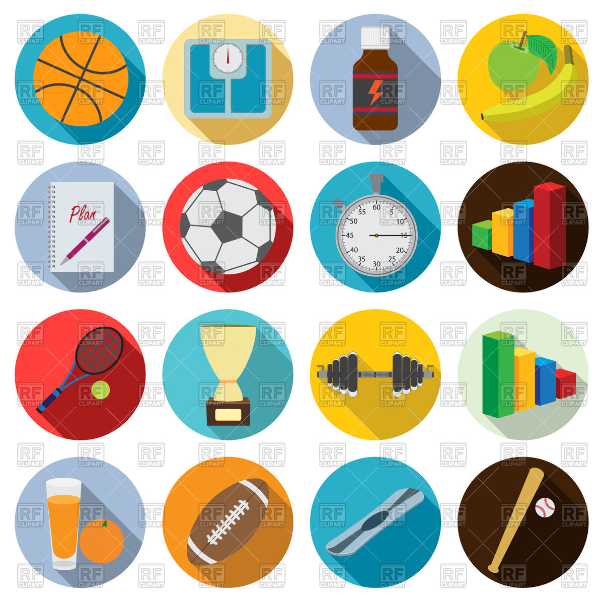 1200x1200 Set Of Flat Fitness Icon Vector Image Vector Artwork Of Sport