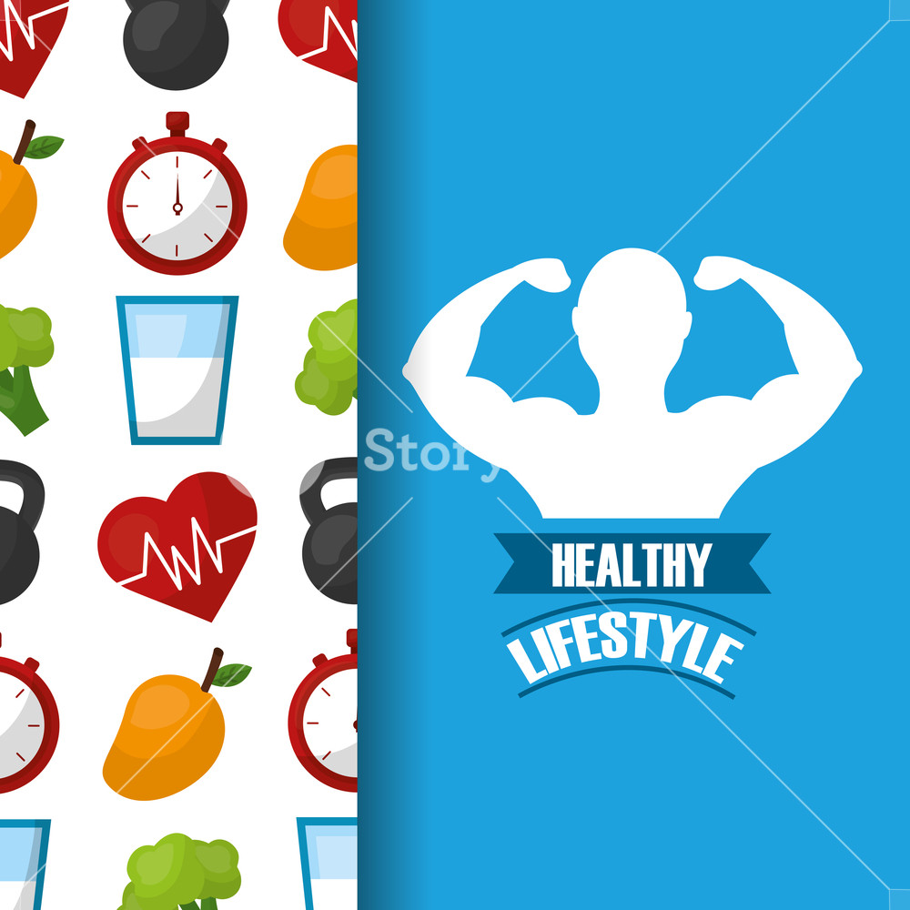 1000x1000 Healthy Lifestyle Strong Man Fitness Vector Illustration Royalty