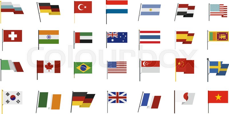 800x400 Country Flag Icon Set. Flat Set Of Country Flag Vector Icons For