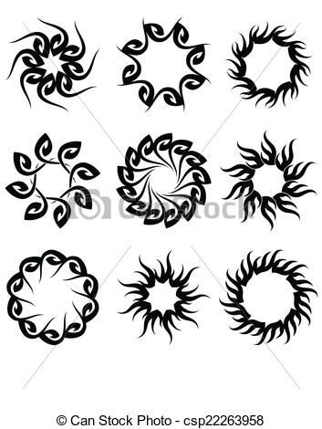 353x470 Tattoo Sun, Flame Tribal Design Vector Art.