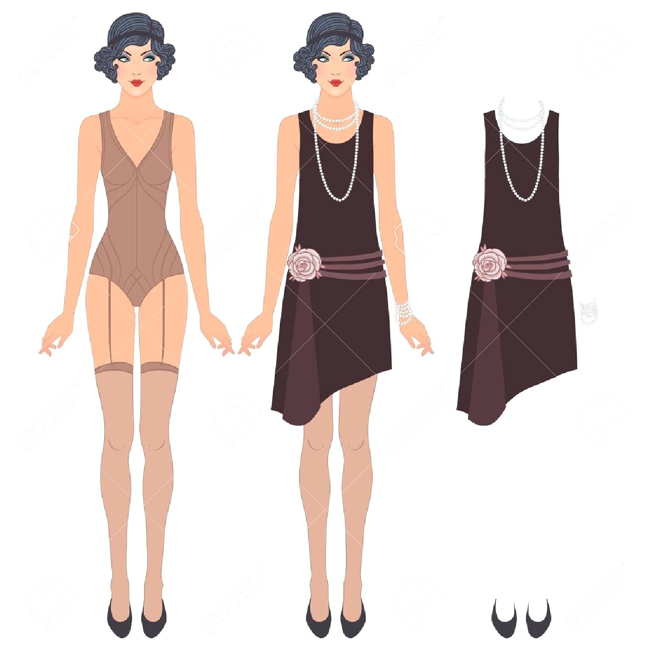 1300x1300 Template Paper Doll Clothing Template Flapper Girl Retro Party
