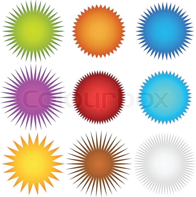 798x800 Colorful Starburst, Flash, Badge Set. Vector Graphics Stock