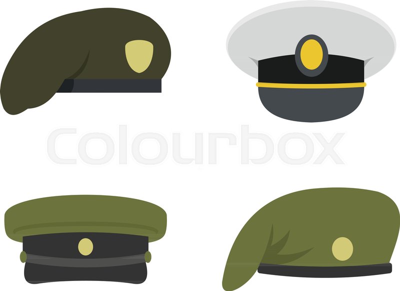 800x581 Military Cap Icon Set. Flat Set Of Military Cap Vector Icons For