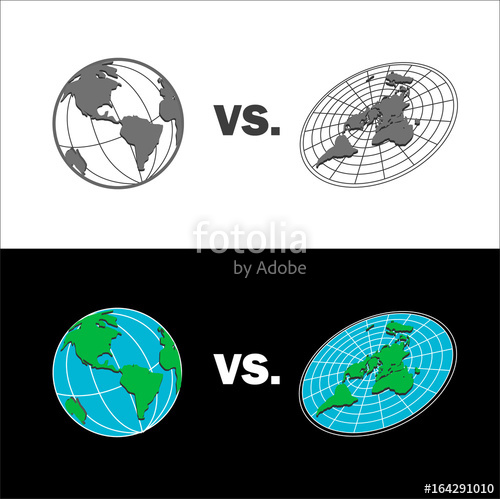 500x499 Flat Earth Vs Sphere Earth Map. Isolated Vector Illustration