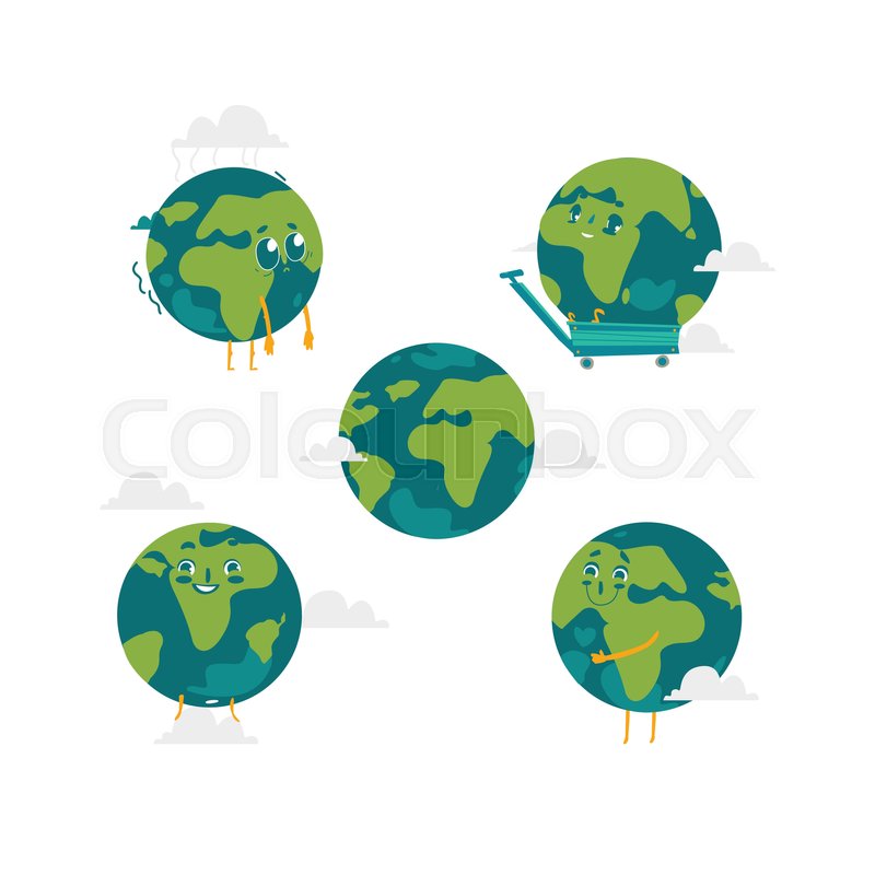 800x800 Vector Cartoon Flat Globe Humanized Character With Eyes, Arms And