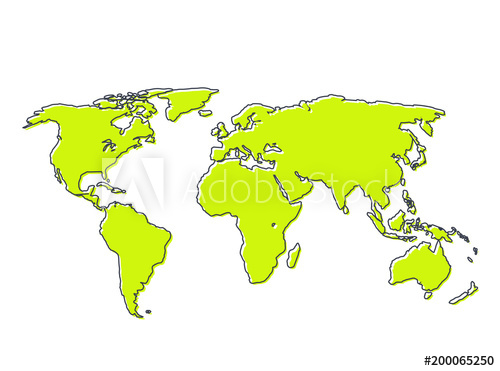 500x371 Vector Trendy World Map Design. Flat Earth With Continents