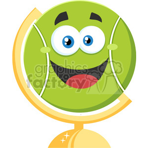 300x300 Royalty Free Happy Tennis Ball Cartoon Character On Desk Globe