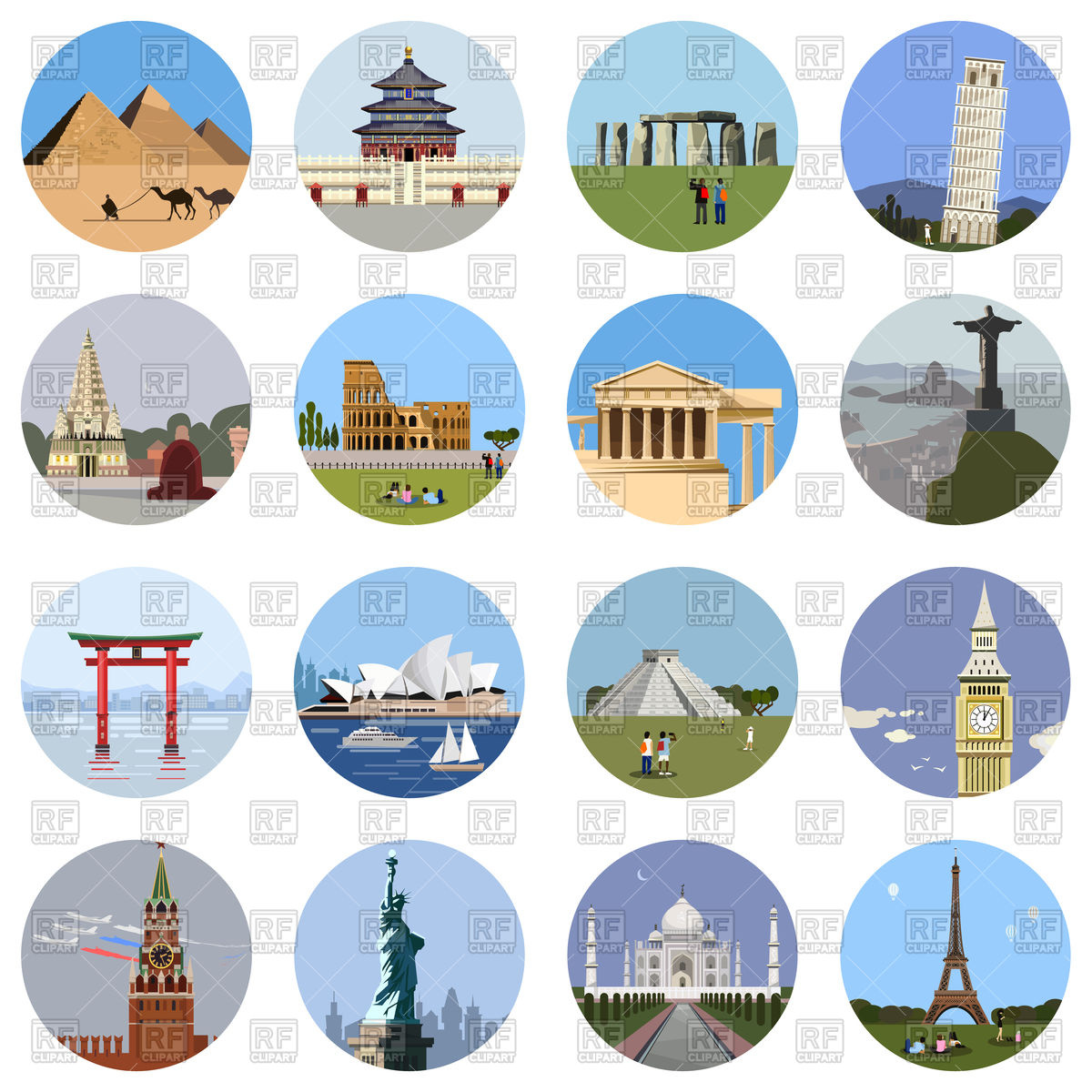 1200x1200 World Landmarks Flat Icon Set Vector Image Vector Artwork Of