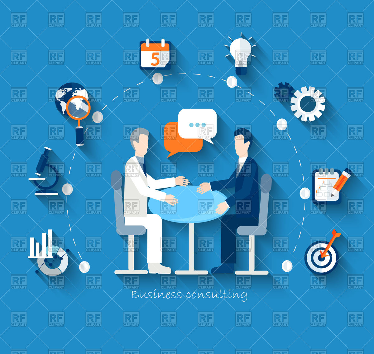 1200x1136 Business Consulting Concept With Icons In Flat Style Vector Image