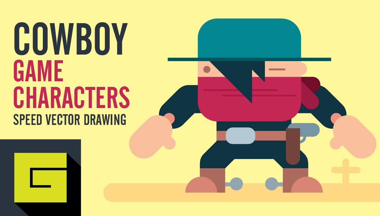 1280x728 Speed Drawing, How To Draw Flat Game Character, Cowboy, Adobe