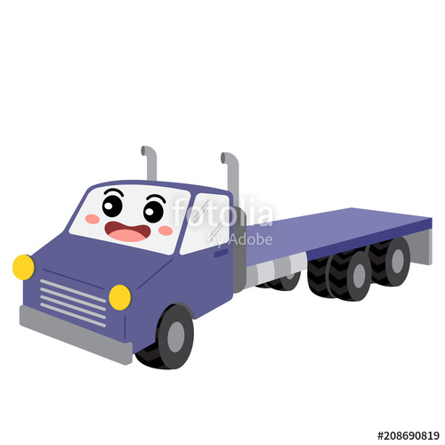 500x500 Flatbed Truck Transportation Cartoon Character Perspective View