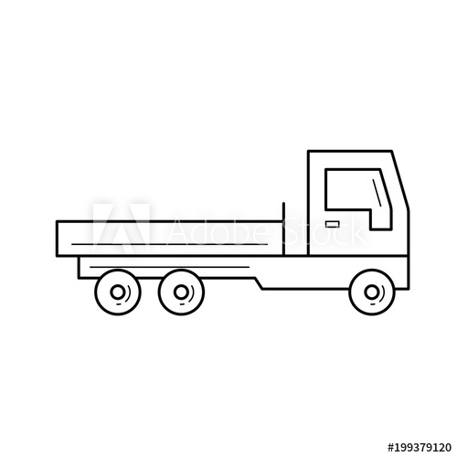500x500 Flat Bed Truck Vector Line Icon Isolated On White Background. Flat
