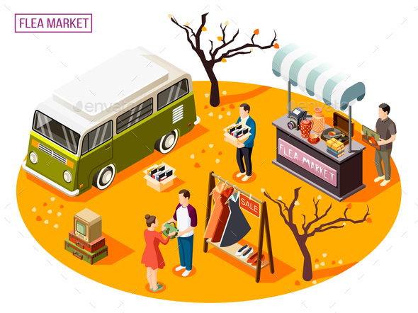 590x442 Flea Market Isometric Composition By Macrovector Graphicriver