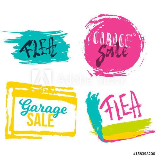 500x500 Garage Sale Lettering Banners Set With Colorful Stains. Flea
