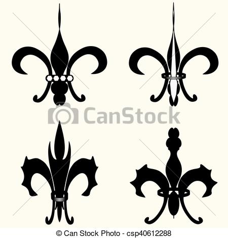 450x470 Fleur De Lis Black And White Design, Vector.