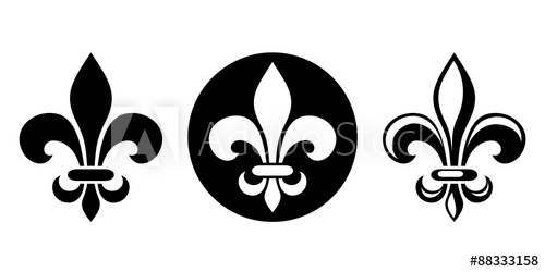 500x250 Fleur De Lis. Set Of Black Silhouettes Of Lily Flowers. Vector