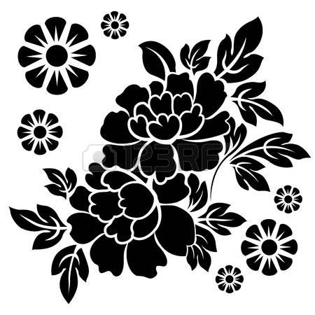 450x450 Pochoir Fleur Silhouette Noire De Fleurs. Vector Illustration