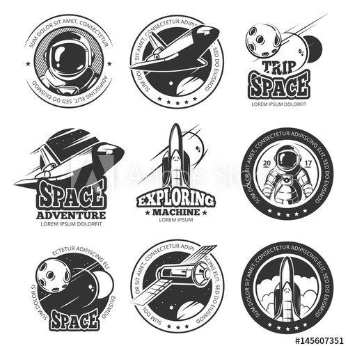 500x500 Vintage Space, Astronautics, Shuttle Flight Vector Labels, Logos