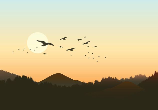 632x442 Free Forest Landscape With Flock Of Birds Vector Free Vector