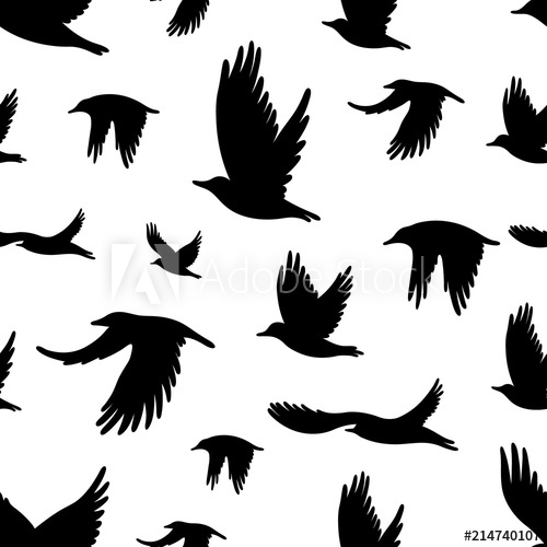 500x500 Seamless Pattern With Flock Of Birds. Vector Illustration For