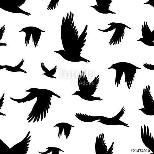 500x500 Seamless Pattern With Flock Of Birds. Vector Illustration For