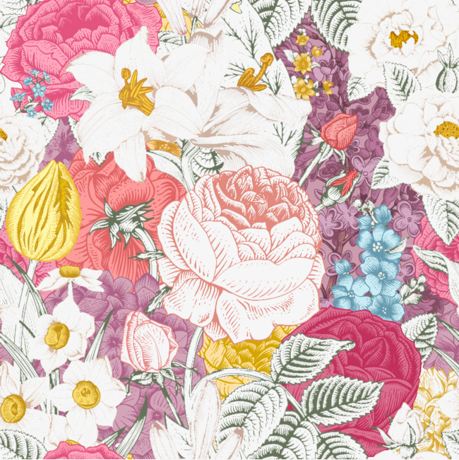 650x651 Elegant Retro Painted Floral Background Vector Material, Retro