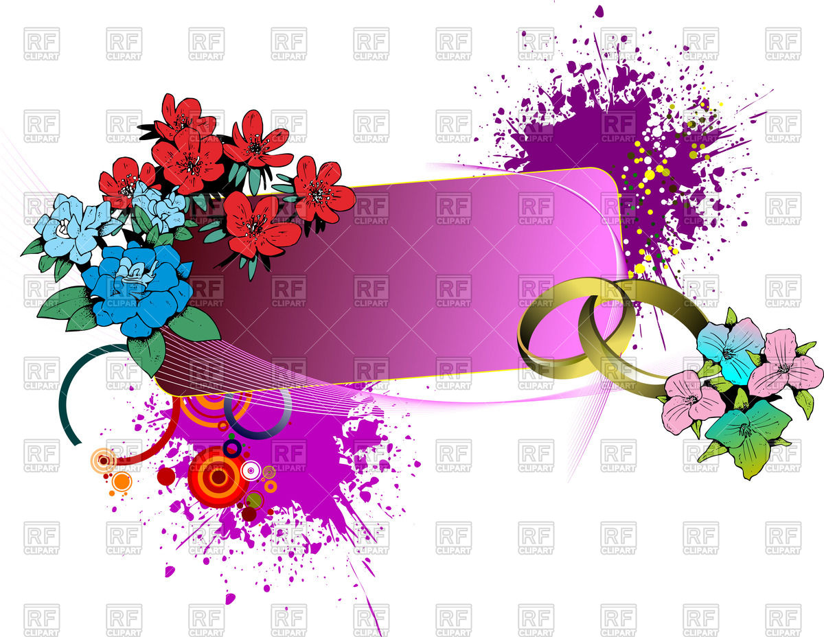 1200x928 Floral Wedding Banner With Rings And Paint Blobs Vector Image