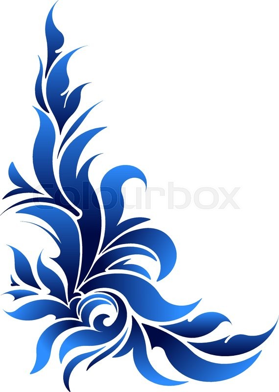 570x800 Vector Decorative Floral Corner In Blue Tones. Stock Vector