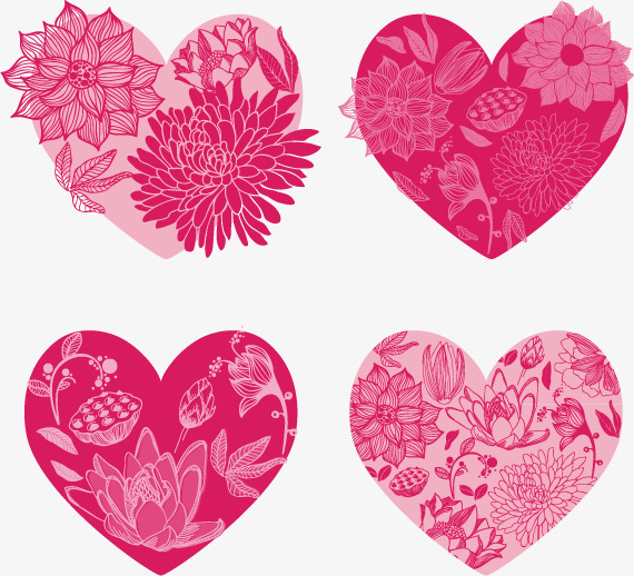 570x518 Floral Heart Set, Floral Vector, Heart Vector, Heart Clipart Png