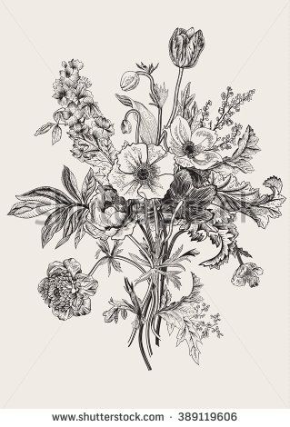 319x470 Victorian Bouquet. Spring Flowers. Poppy, Anemones, Tulips