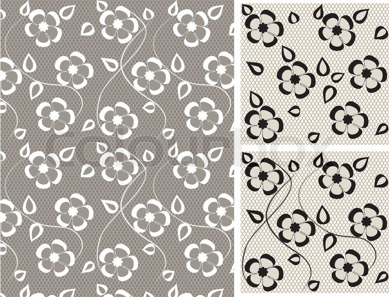 800x611 Seamless Lace Floral Pattern On Gray Background Stock Vector