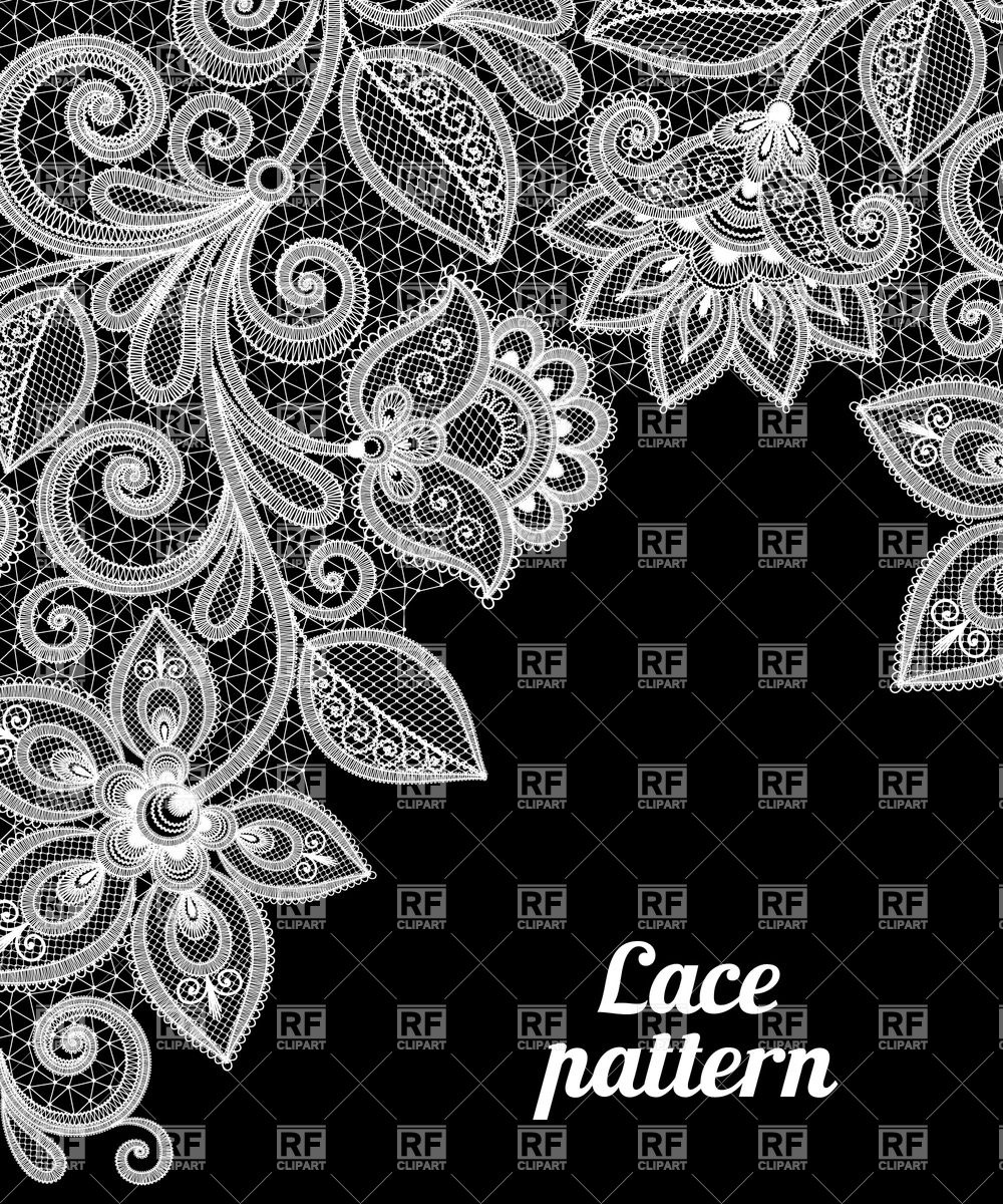 1000x1200 White Lace Floral Border On Black Background Vector Image Vector