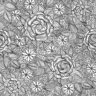 400x400 Seamless Black And White Hand Drawn Floral Pattern Vector Image