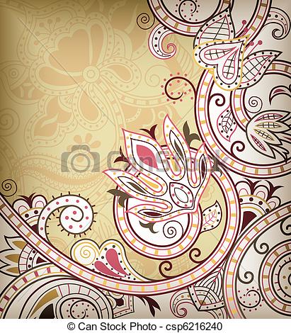 411x470 Floral Scroll. Illustration Of Abstract Swirly Floral Background.