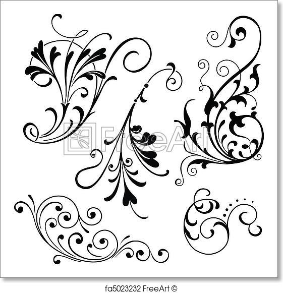 561x581 Free Art Print Of Floral Scrolls. Vector Floral Scroll Ornaments
