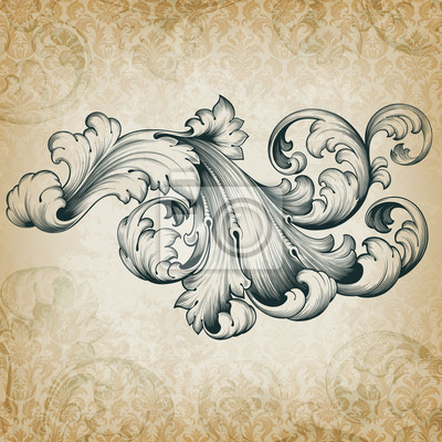 400x400 Vector Vintage Baroque Floral Scroll Pattern Wall Mural Carving