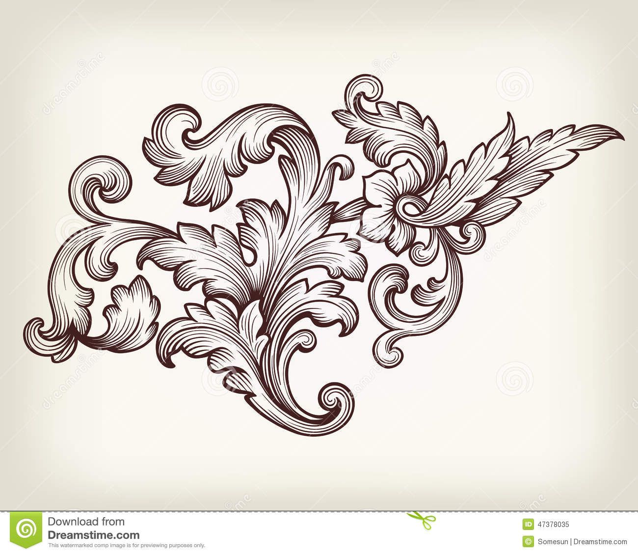 1300x1130 Vintage Baroque Floral Scroll Ornament Vector