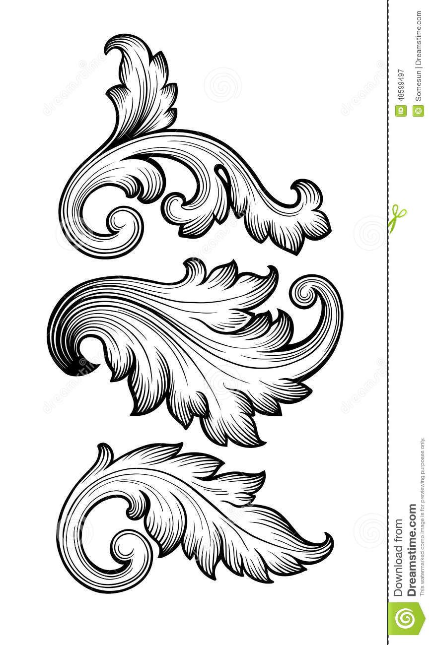 870x1300 Vintage Baroque Floral Scroll Set Ornament Vector