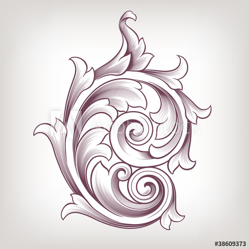 500x500 Vintage Baroque Floral Scroll Design Element Vector