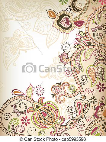 351x470 Abstract Floral Scroll. Illustration Of Abstract Floral Background.