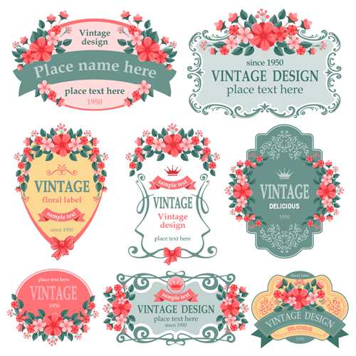 500x500 Vintage Floral Labels Vector Graphics Free Download