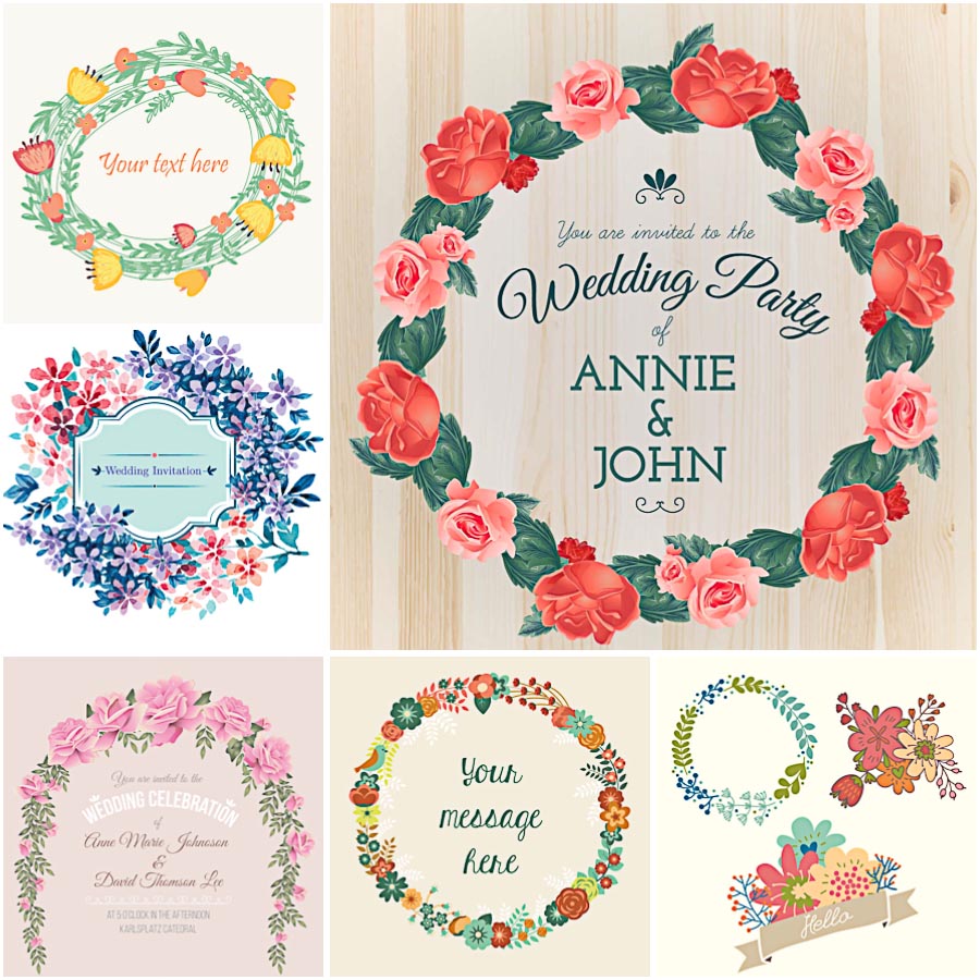900x900 Wedding Floral Wreath Vector Set Free Download