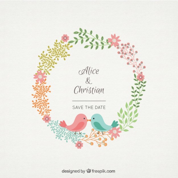 626x626 Ai] Cute Birds In A Wedding Floral Wreath Vector Free Download
