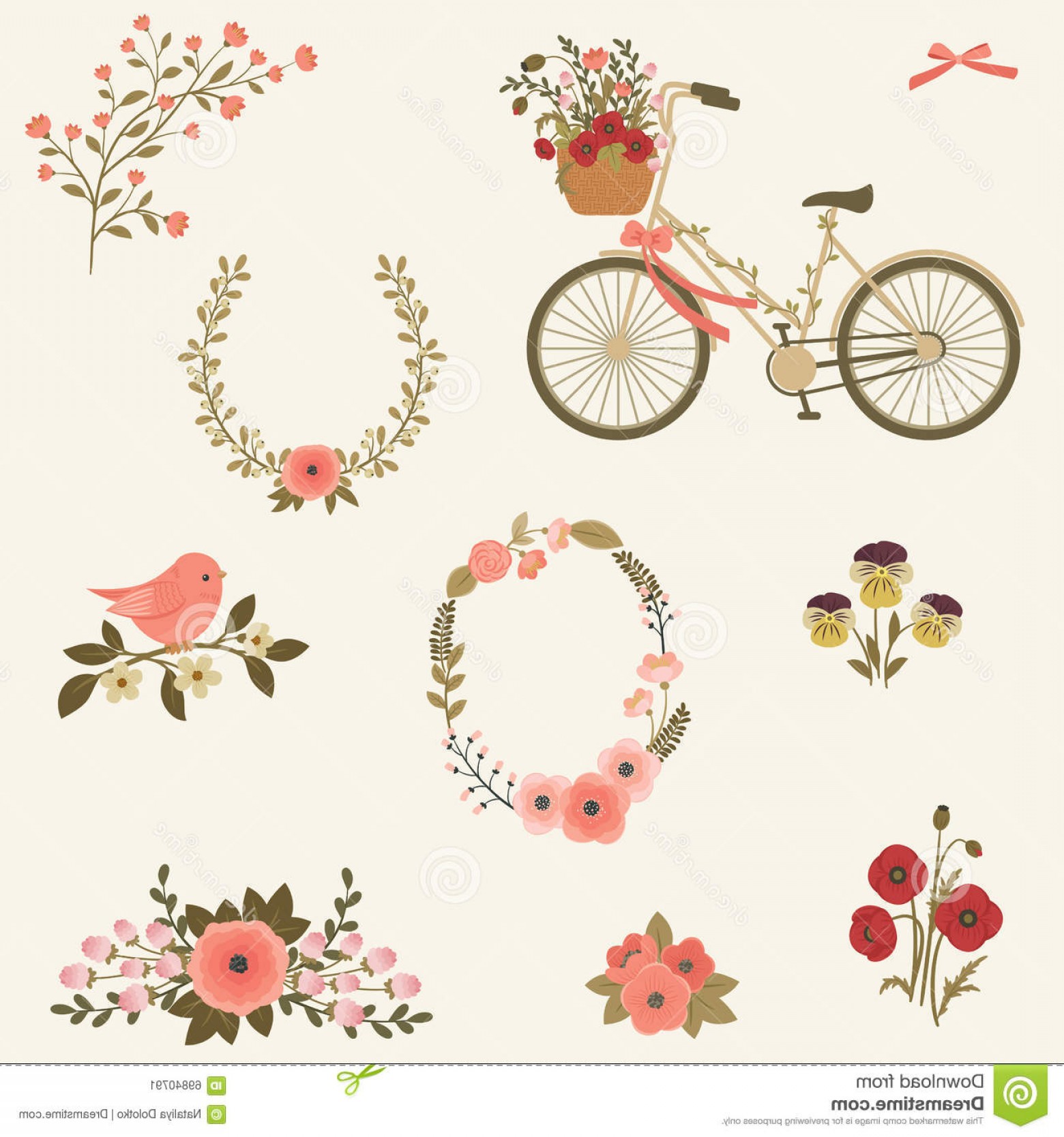 1560x1668 Stock De Ilustracicbn Flores Y Clip Art Del Vector De La Bicicleta
