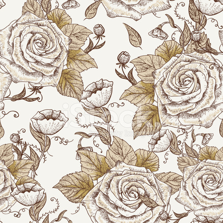 440x440 Patrones De Flores Vintage Sin Fisuras Con Rosas Stock Vector
