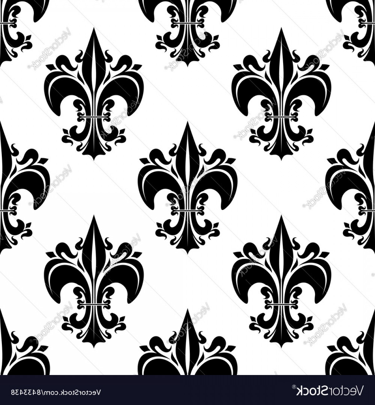 1200x1296 Black Florid Fleur De Lis Seamless Pattern Vector Shopatcloth