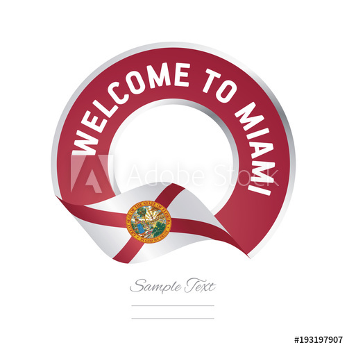 500x500 Welcome To Miami Florida Flag Ribbon Travel Logo Icon Stamp