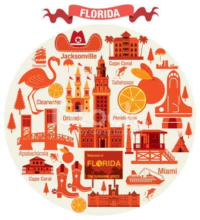 398x439 Florida Symbols Travel Stock Vector
