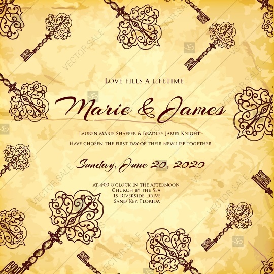 540x540 Wedding Card Or Invitation With Old Key