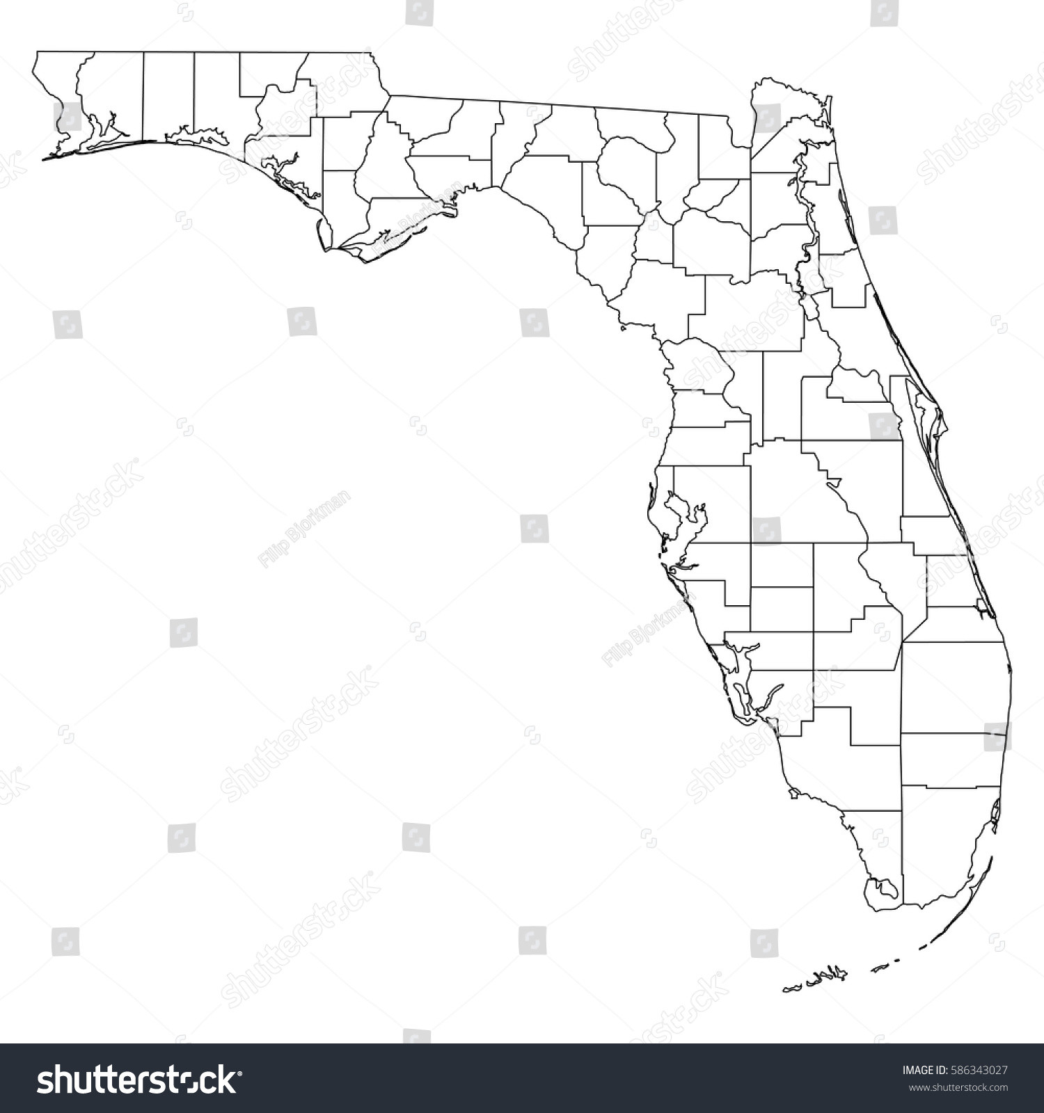 1500x1600 Florida Map With Counties High Detailed Vector Stock